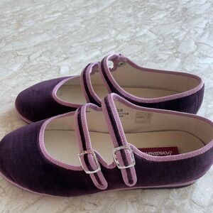 Purple Velvet Flats with Double Straps